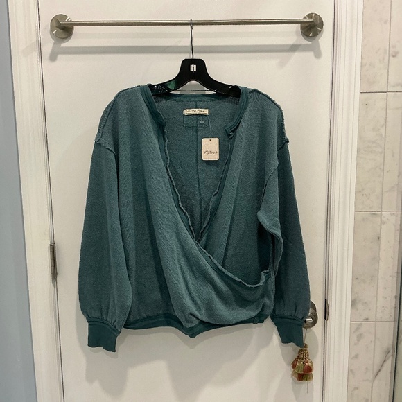 NWT We The Free People Anyway Deep Teal Faux Wrap Oversized Top Small - Picture 1 of 7